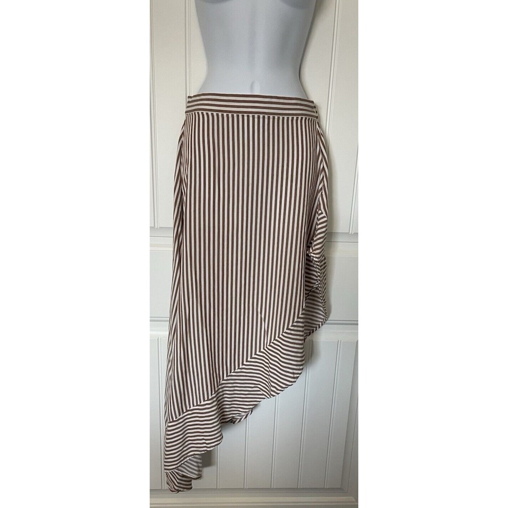Lulus Womens High Low Midi Skirt Size Small Brown Stripe Lined Rayon Side Zipper